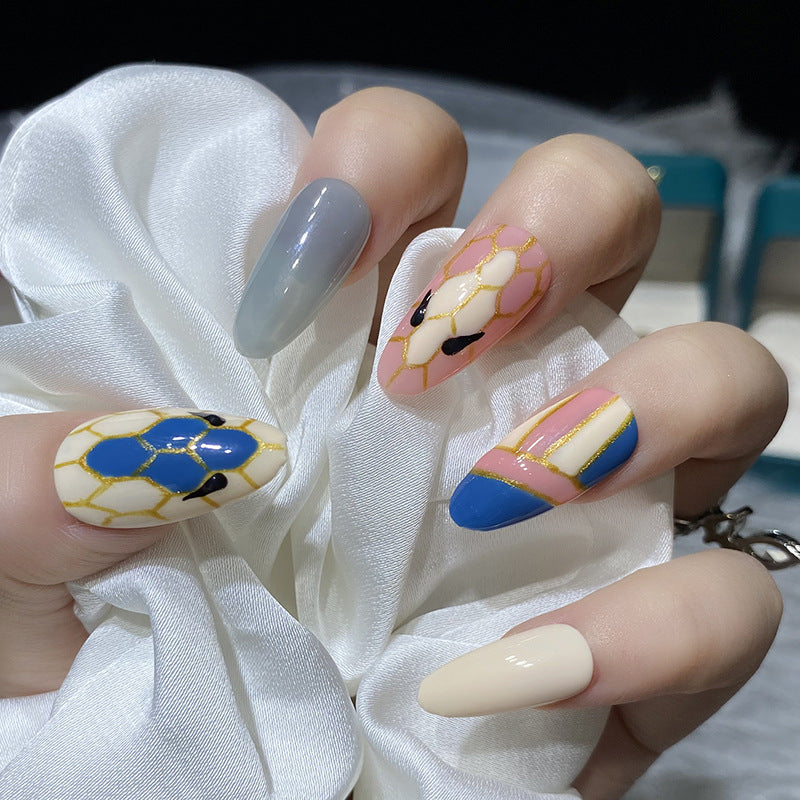 Designer: HuaHua.Handmade nails Press on Nails DIY Nail Art for woman girl Almond Long colorful