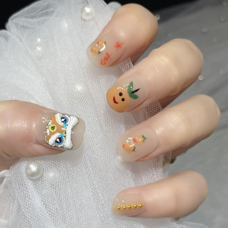 Designer: HuaHua.Handmade nails Press on Nails DIY Nail Art for woman girl Short Square