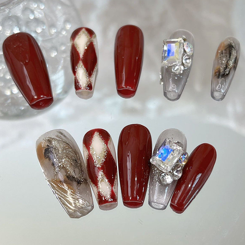 Designer: MeowMeow.Handmade Nail Designs Press on Nails DIY  Nail Art for woman girl Long Coffin red