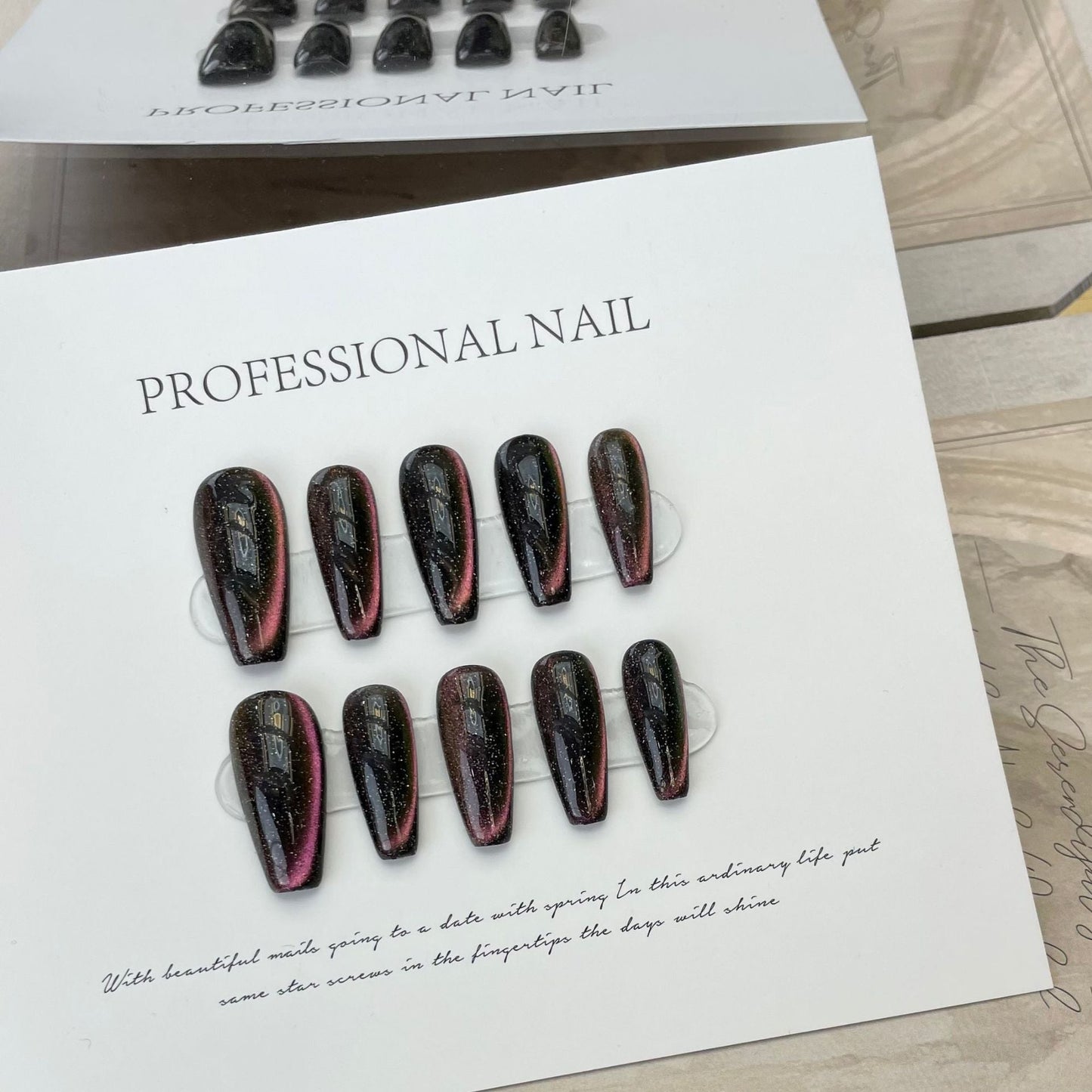 Designer: ManMan Handmade nails Press on Nails DIY Nail Art for woman girl Long Coffin black Cat Eyes