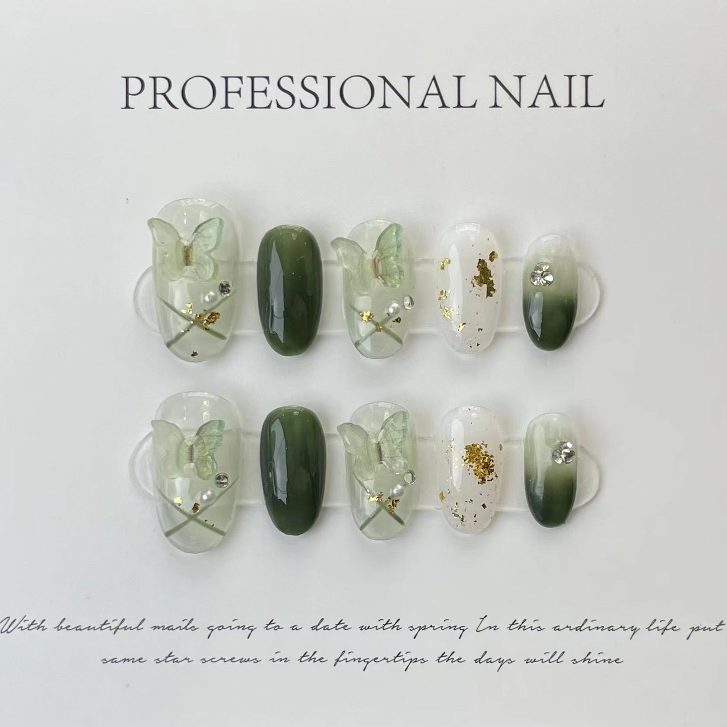 Designer: ManMan Handmade nails Press on Nails DIY Nail Art for woman girl Almond green