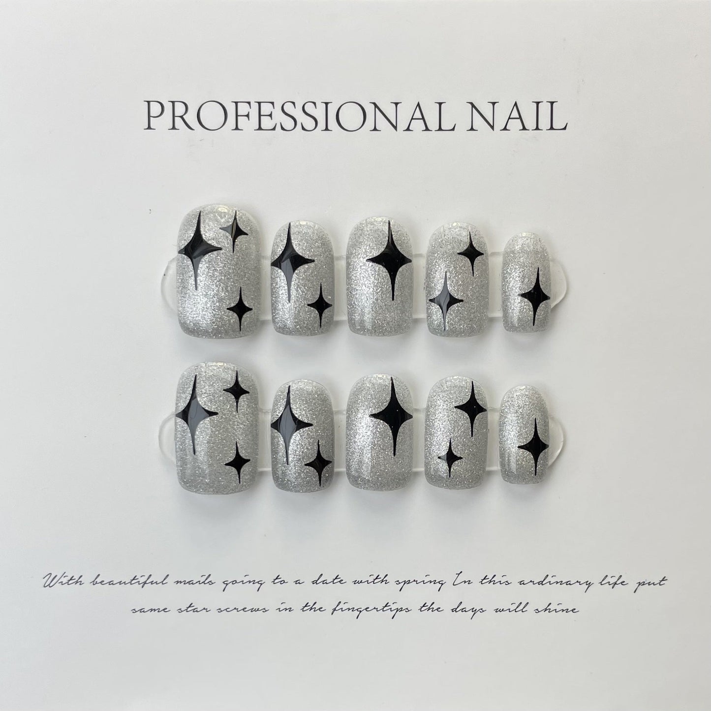 Designer: ManMan Handmade nails Press on Nails DIY Nail Art for woman girl Short Square silver