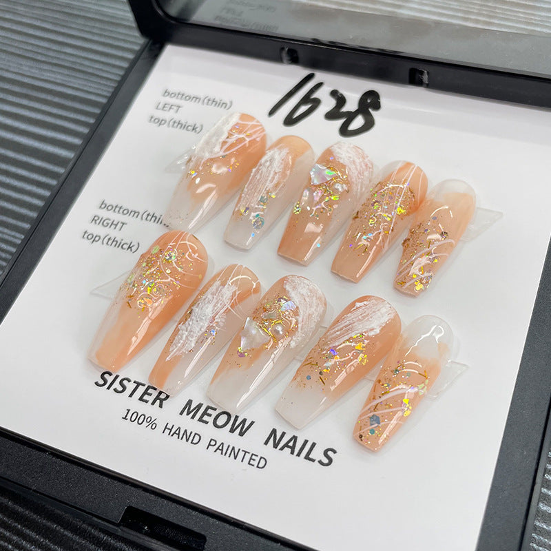 Designer: MeowMeow.Handmade Nail Designs Press on Nails DIY  Nail Art for woman girl Long Coffin orange