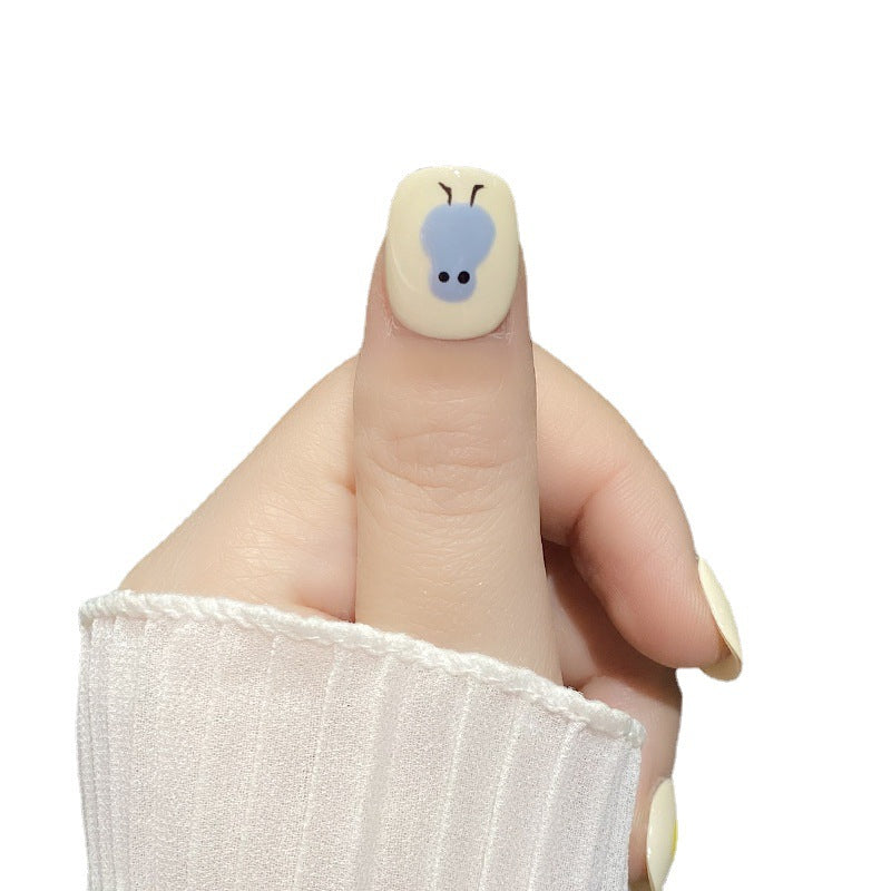 Designer: HuaHua.Handmade nails Press on Nails DIY Nail Art for woman girl Short Square Cartoon white