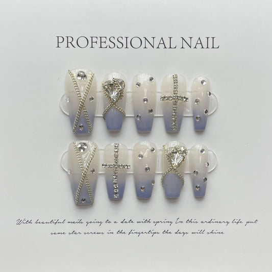 Designer: ManMan Handmade nails Press on Nails DIY Nail Art for woman girl Long Coffin