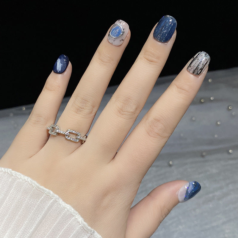 Designer: HuaHua.Handmade nails Press on Nails DIY Nail Art for woman girl Short Square blue