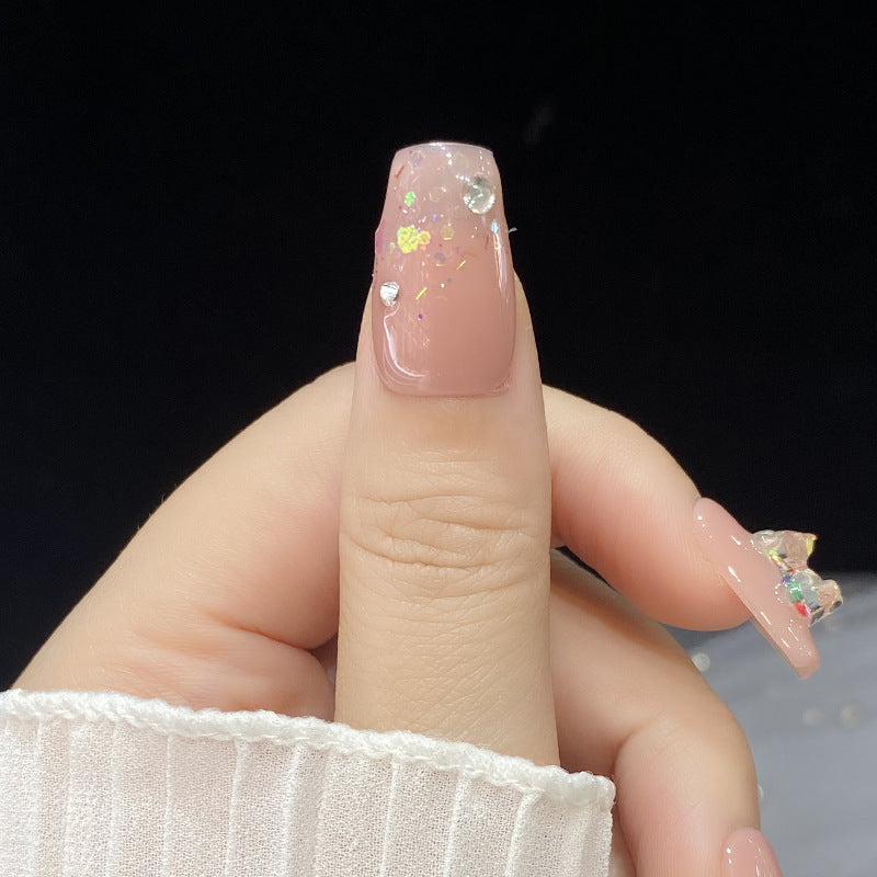 Designer: HuaHua.Handmade nails Press on Nails DIY Nail Art for woman girl Long Coffin pink