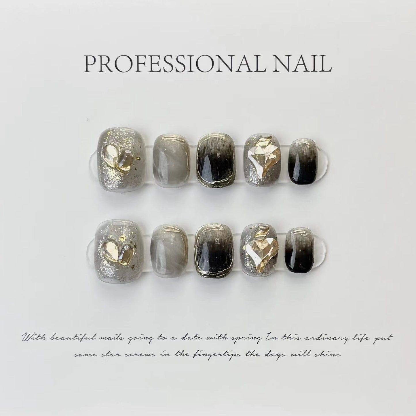 Designer: ManMan Handmade nails Press on Nails DIY Nail Art for woman girl Short Square gray