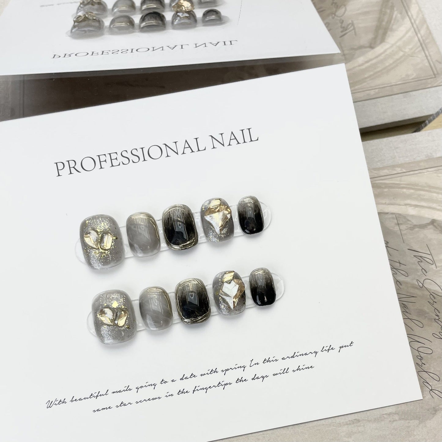 Designer: ManMan Handmade nails Press on Nails DIY Nail Art for woman girl Short Square gray