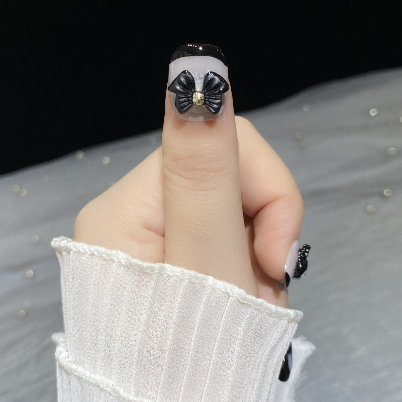 Designer: HuaHua.Handmade nails Press on Nails DIY Nail Art for woman girl Short Square black