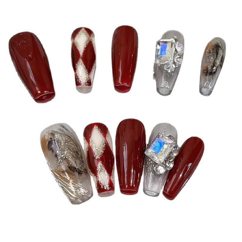 Designer: MeowMeow.Handmade Nail Designs Press on Nails DIY  Nail Art for woman girl Long Coffin red