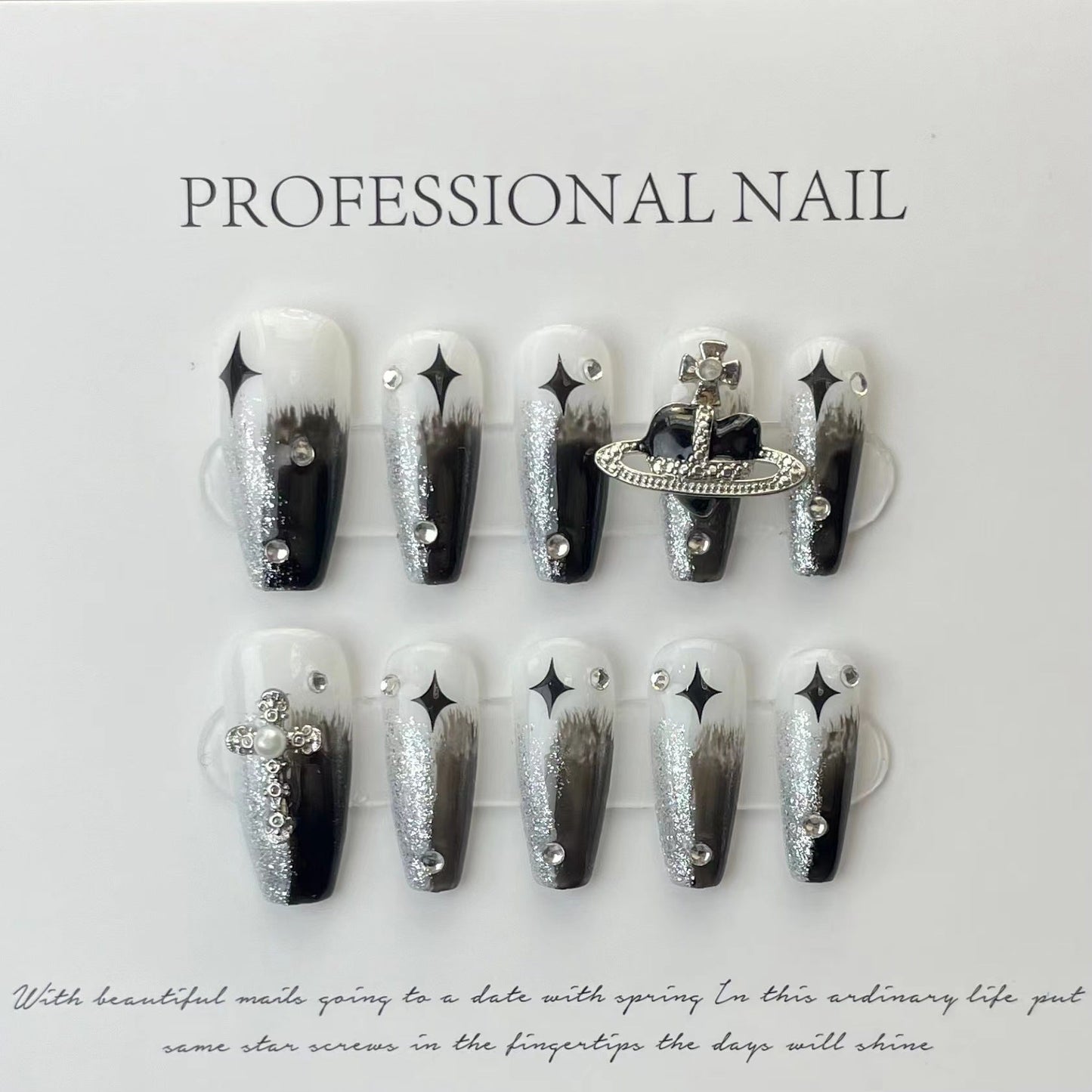 Designer: ManMan Handmade nails Press on Nails DIY Nail Art for woman girl Long Coffin black