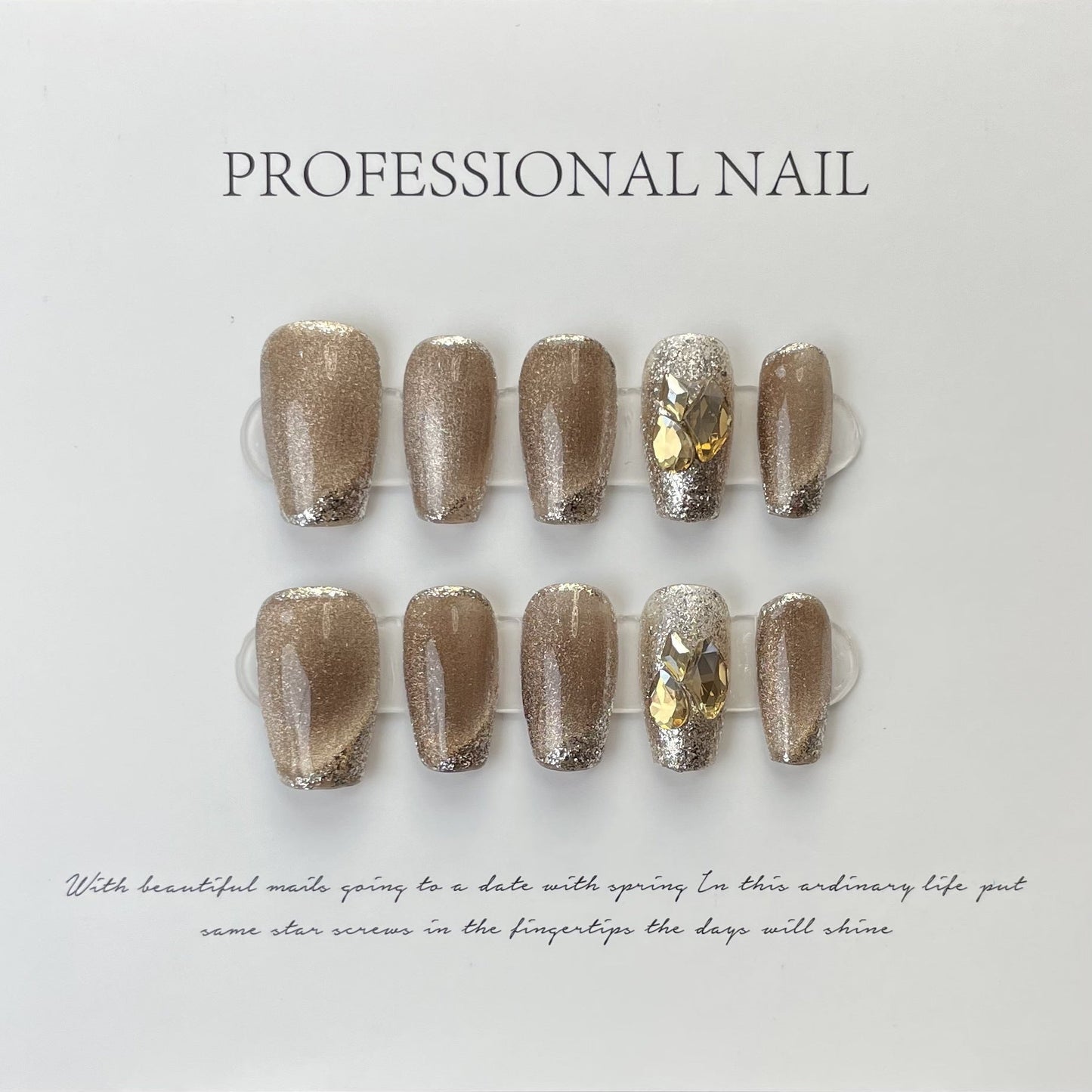 Designer: ManMan Handmade nails Press on Nails DIY Nail Art for woman girl Long Coffin brown