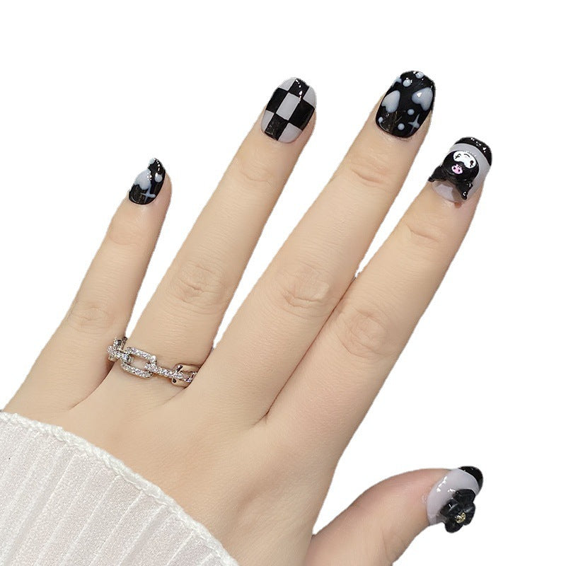 Designer: HuaHua.Handmade nails Press on Nails DIY Nail Art for woman girl Short Square black