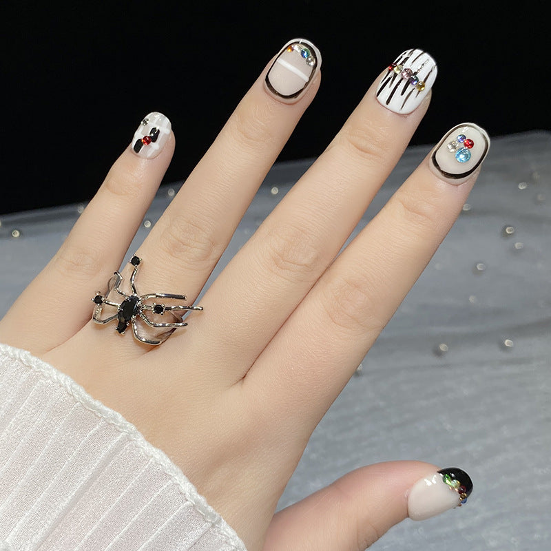 Designer: HuaHua.Handmade nails Press on Nails DIY Nail Art for woman girl Short Square white