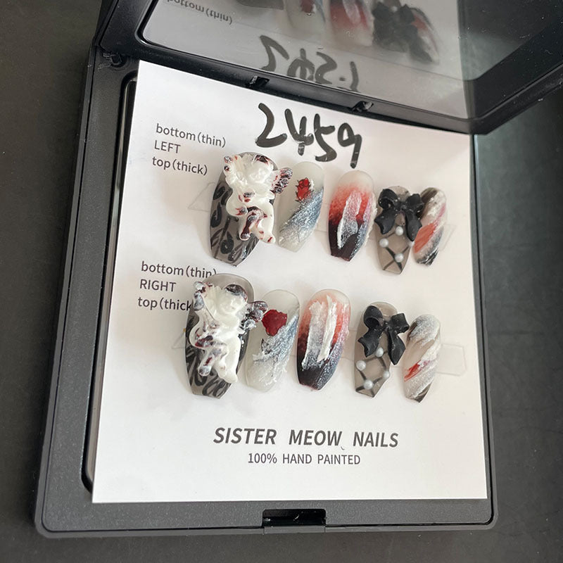 Designer: MeowMeow.Handmade Nail Designs Press on Nails DIY  Nail Art for woman girl Long Coffin black