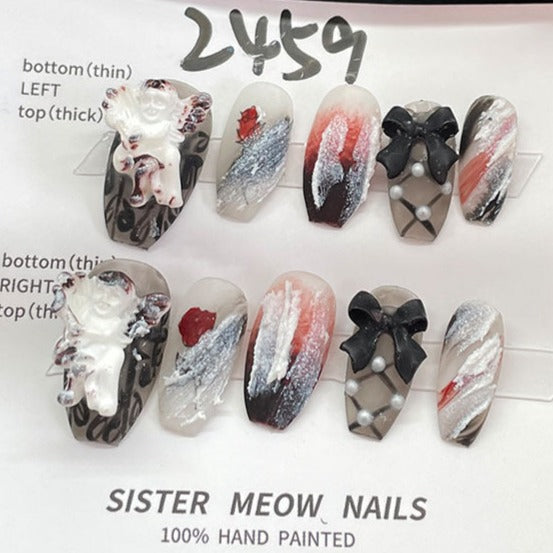 Designer: MeowMeow.Handmade Nail Designs Press on Nails DIY  Nail Art for woman girl Long Coffin black