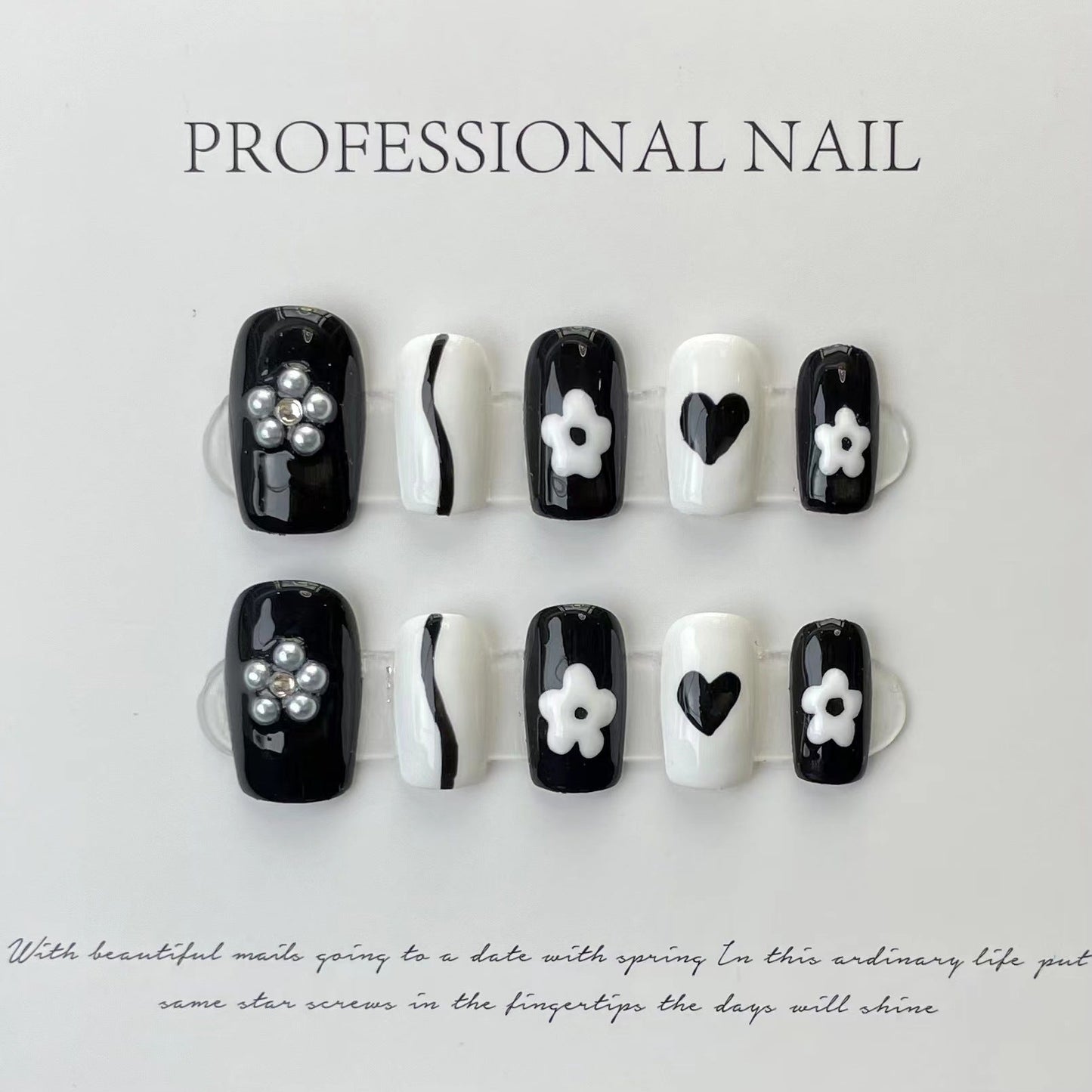 Designer: ManMan Handmade nails Press on Nails DIY Nail Art for woman girl Short Square black