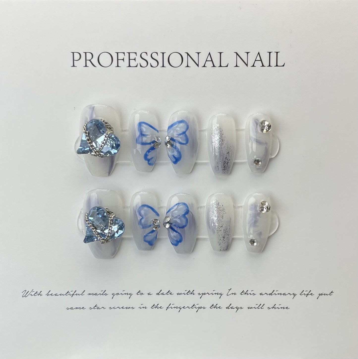 Designer: ManMan Handmade nails Press on Nails DIY Nail Art for woman girl Long Coffin silver