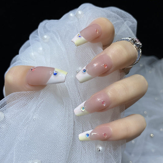 Designer: HuaHua.Handmade nails Press on Nails DIY Nail Art for woman girl Long Coffin pink French