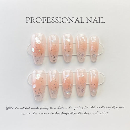 Designer: ManMan Handmade nails Press on Nails DIY Nail Art for woman girl Long Coffin pink