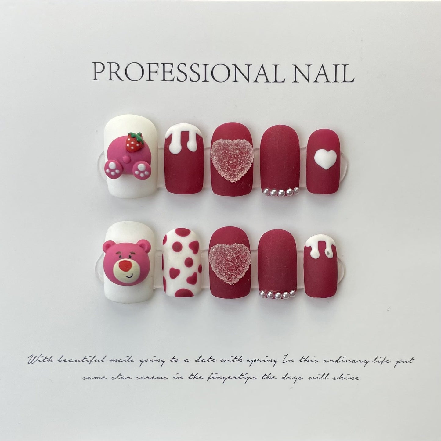 Designer: ManMan Handmade nails Press on Nails DIY Nail Art for woman girl Short Square pink Cartoon