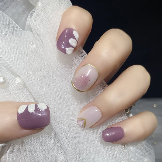 Designer: HuaHua.Handmade nails Press on Nails DIY Nail Art for woman girl Short Square purple