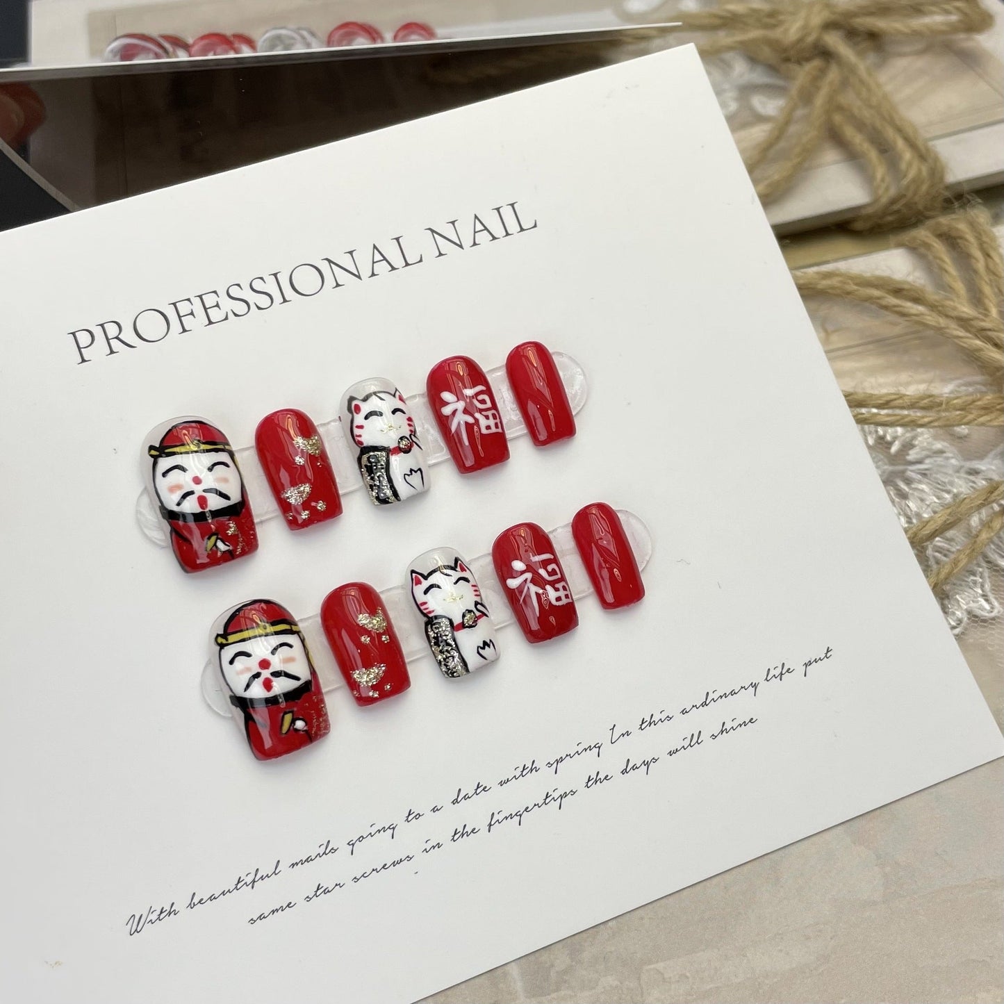 Designer: ManMan Handmade nails Press on Nails DIY Nail Art for woman girl Short Square red