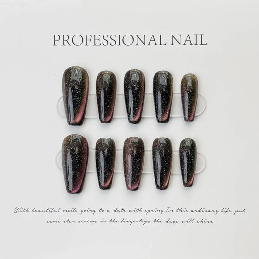 Designer: ManMan Handmade nails Press on Nails DIY Nail Art for woman girl Long Coffin black Cat Eyes