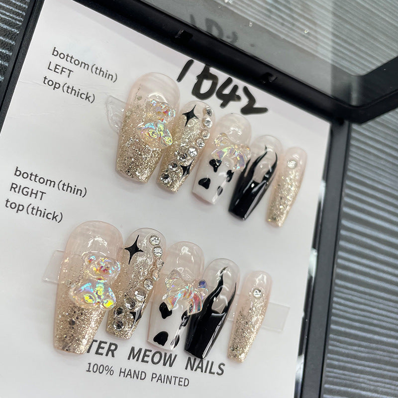 Designer: MeowMeow.Handmade Nail Designs Press on Nails DIY  Nail Art for woman girl Long Coffin gold