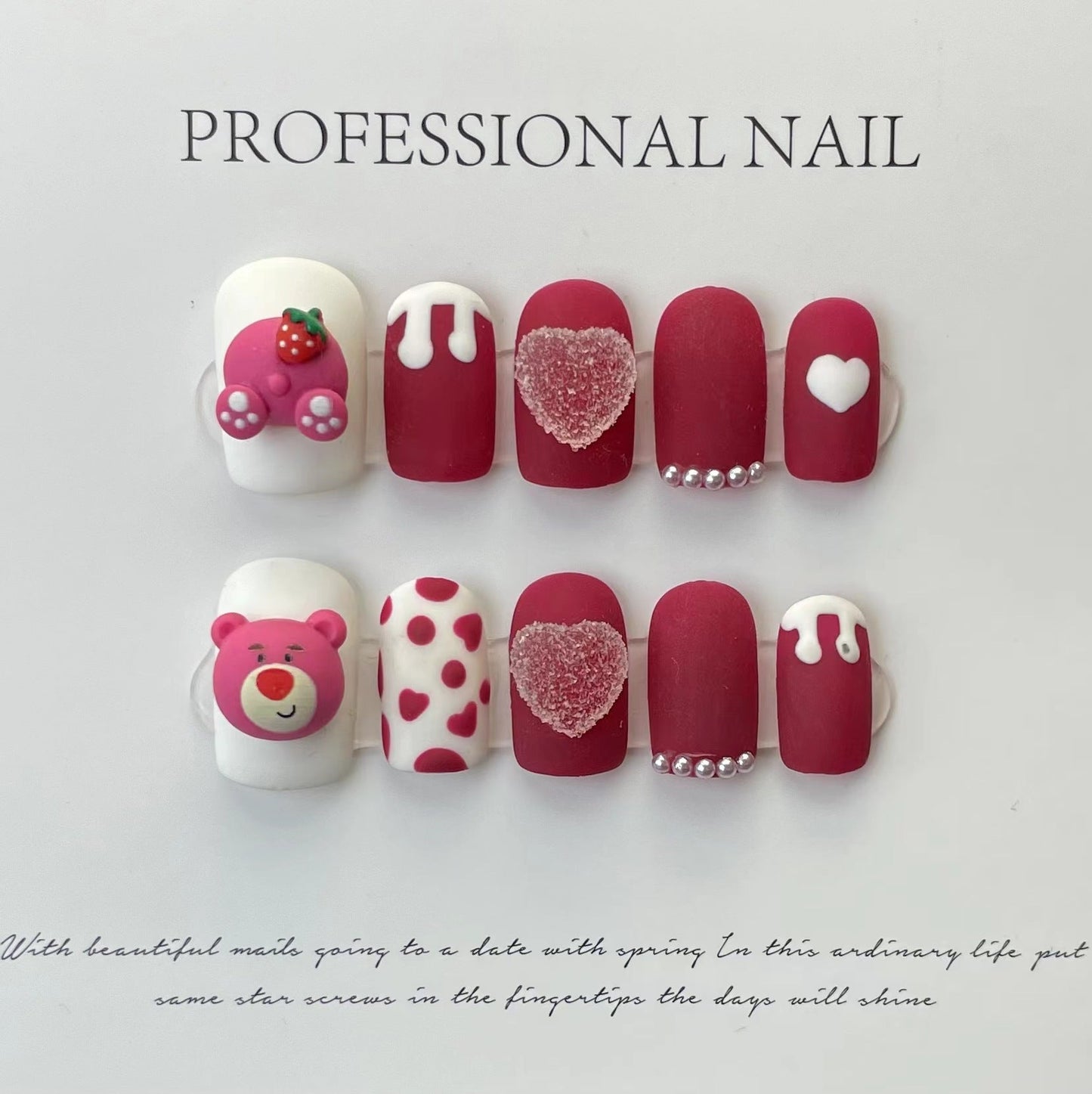 Designer: ManMan Handmade nails Press on Nails DIY Nail Art for woman girl Short Square pink Cartoon