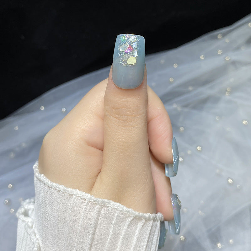 Designer: HuaHua.Handmade nails Press on Nails DIY Nail Art for woman girl Short Square blue