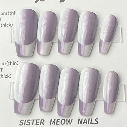 Designer: MeowMeow.Handmade Nail Designs Press on Nails DIY  Nail Art for woman girl Long Coffin purple French