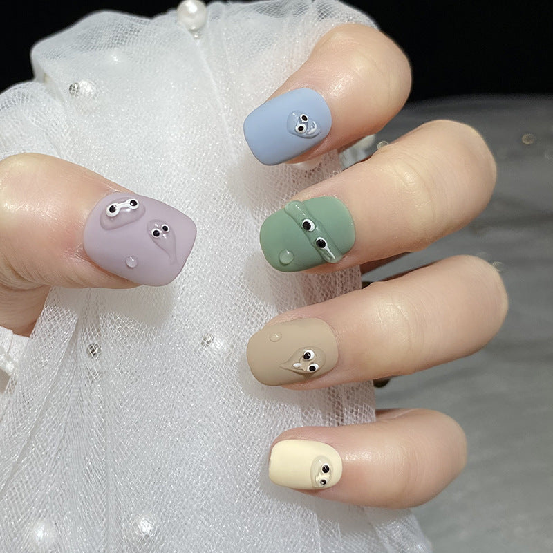 Designer: HuaHua.Handmade nails Press on Nails DIY Nail Art for woman girl Short Square Cartoon