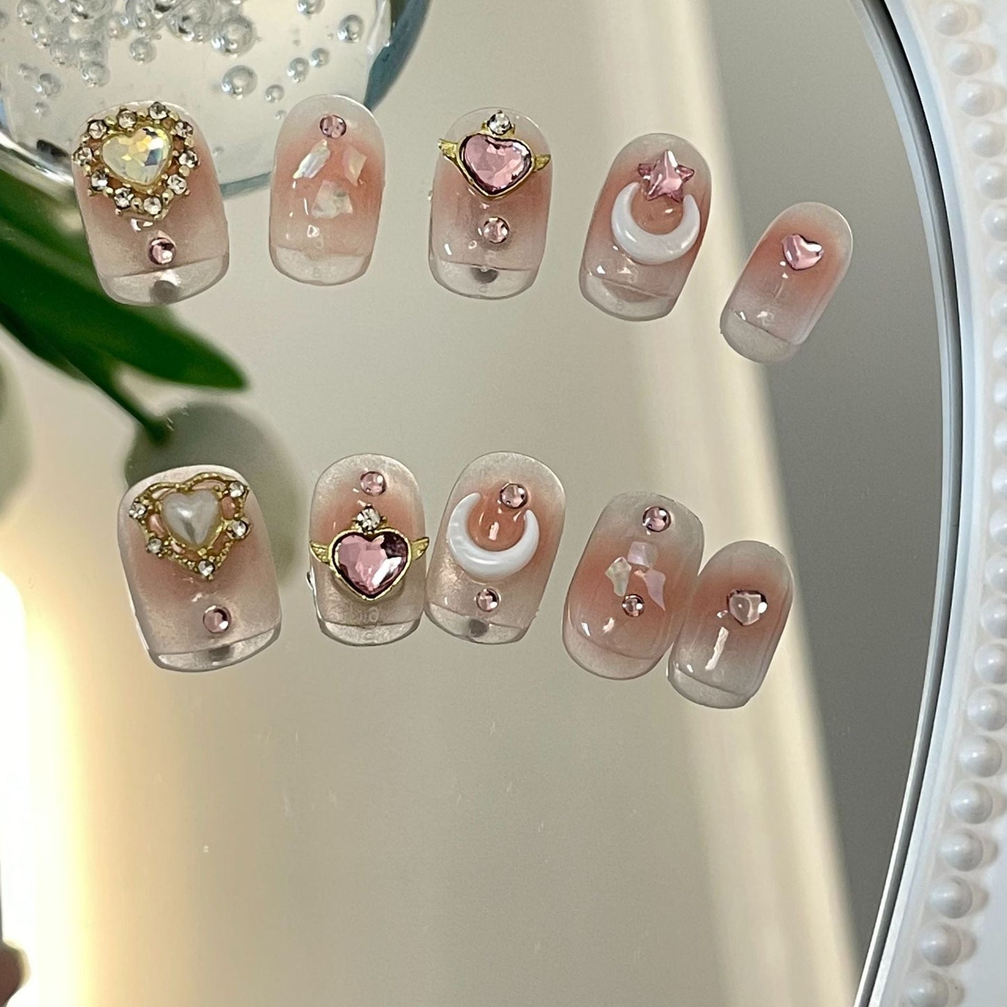 Designer: MaoMao.24135 Handmade Nail Designs Press on Nails DIY  Nail Art for woman girl Short Square pink