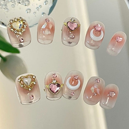 Designer: MaoMao.24135 Handmade Nail Designs Press on Nails DIY  Nail Art for woman girl Short Square pink