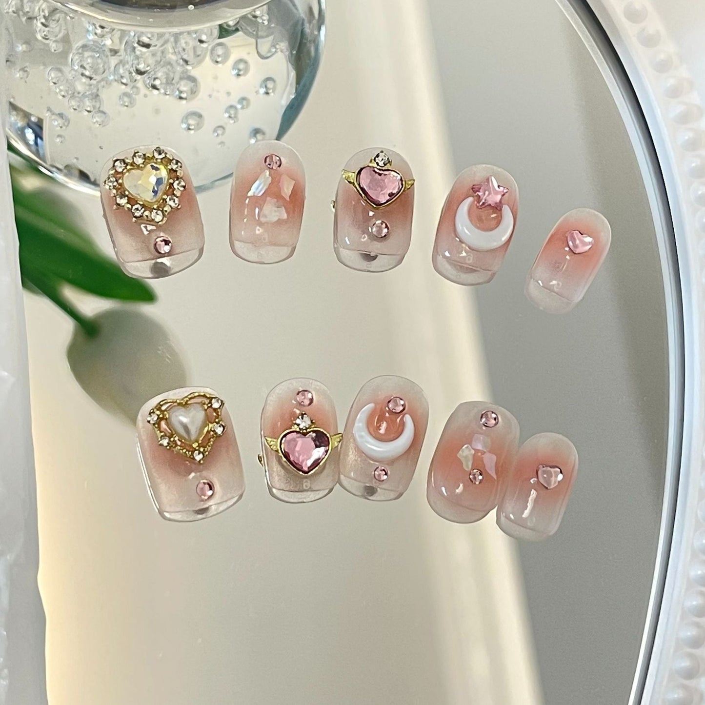 Designer: MaoMao.24135 Handmade Nail Designs Press on Nails DIY  Nail Art for woman girl Short Square pink