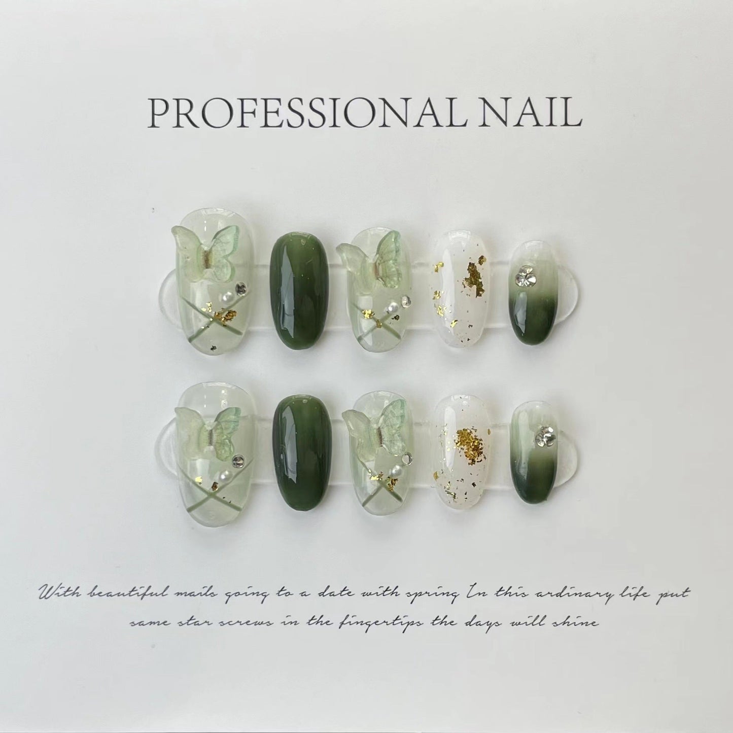 Designer: ManMan Handmade nails Press on Nails DIY Nail Art for woman girl Almond green