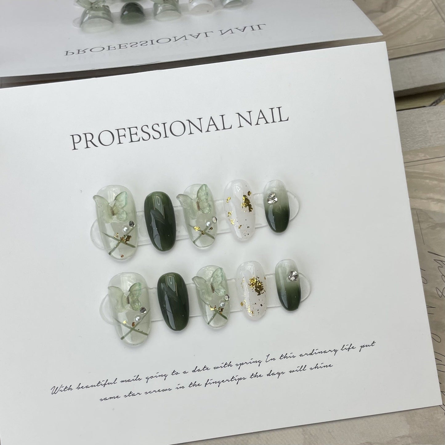 Designer: ManMan Handmade nails Press on Nails DIY Nail Art for woman girl Almond green