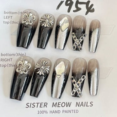 Designer: MeowMeow.Handmade Nail Designs Press on Nails DIY  Nail Art for woman girl Long Coffin black