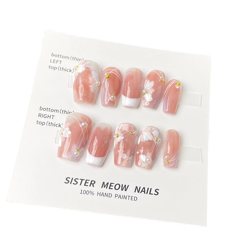 Designer: MeowMeow.24178 Handmade Nail Designs Press on Nails DIY  Nail Art for woman girl Long Coffin pink