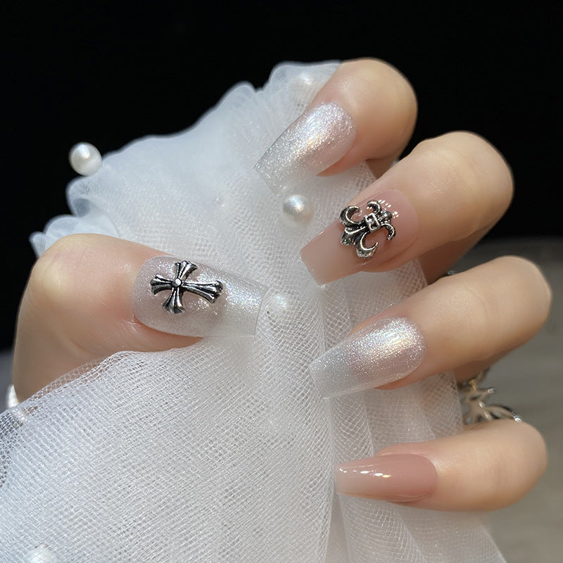 Designer: HuaHua.Handmade nails Press on Nails DIY Nail Art for woman girl Long Coffin pink silver