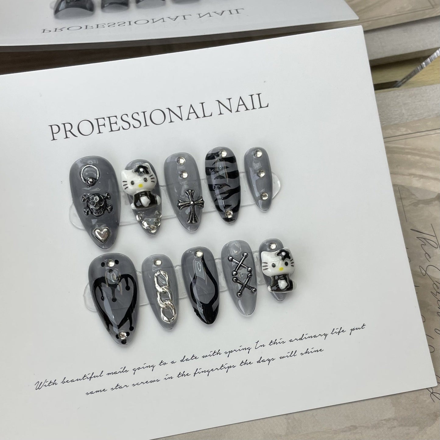 Designer: ManMan Handmade nails Press on Nails DIY Nail Art for woman girl Almond Long gray