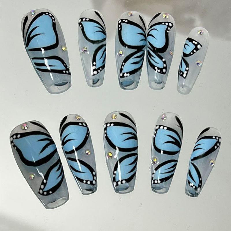 Designer: MeowMeow.Handmade Nail Designs Press on Nails DIY  Nail Art for woman girl Long Coffin blue