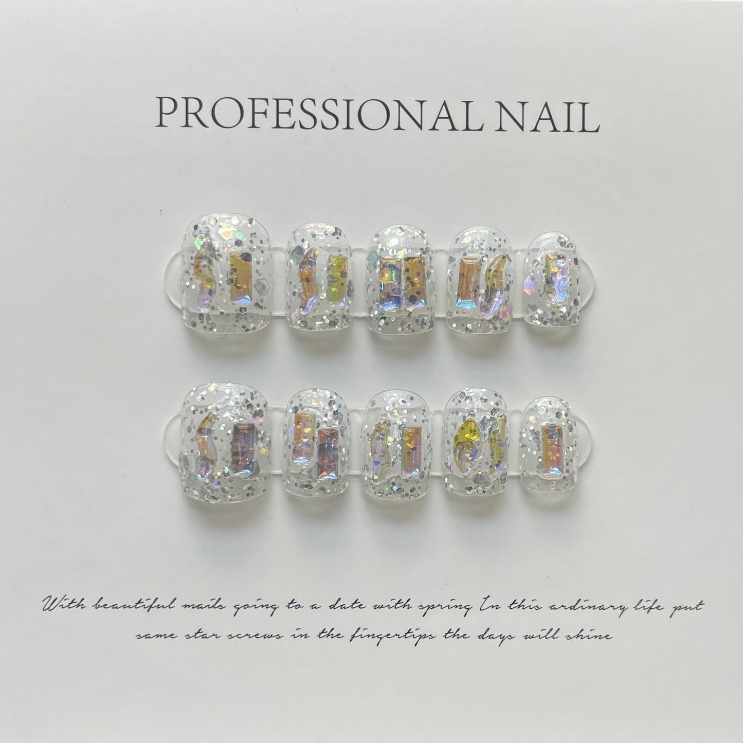 Designer: ManMan Handmade nails Press on Nails DIY Nail Art for woman girl Short Square silver