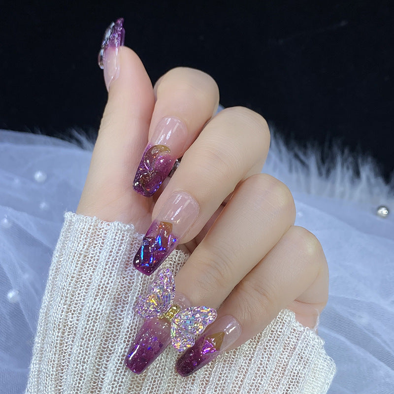 Designer: HuaHua.Handmade nails Press on Nails DIY Nail Art for woman girl Long Coffin pink mauve French