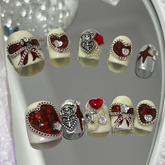 Designer: MaoMao.3210 Handmade Nail Designs Press on Nails DIY  Nail Art for woman girl Short Square red