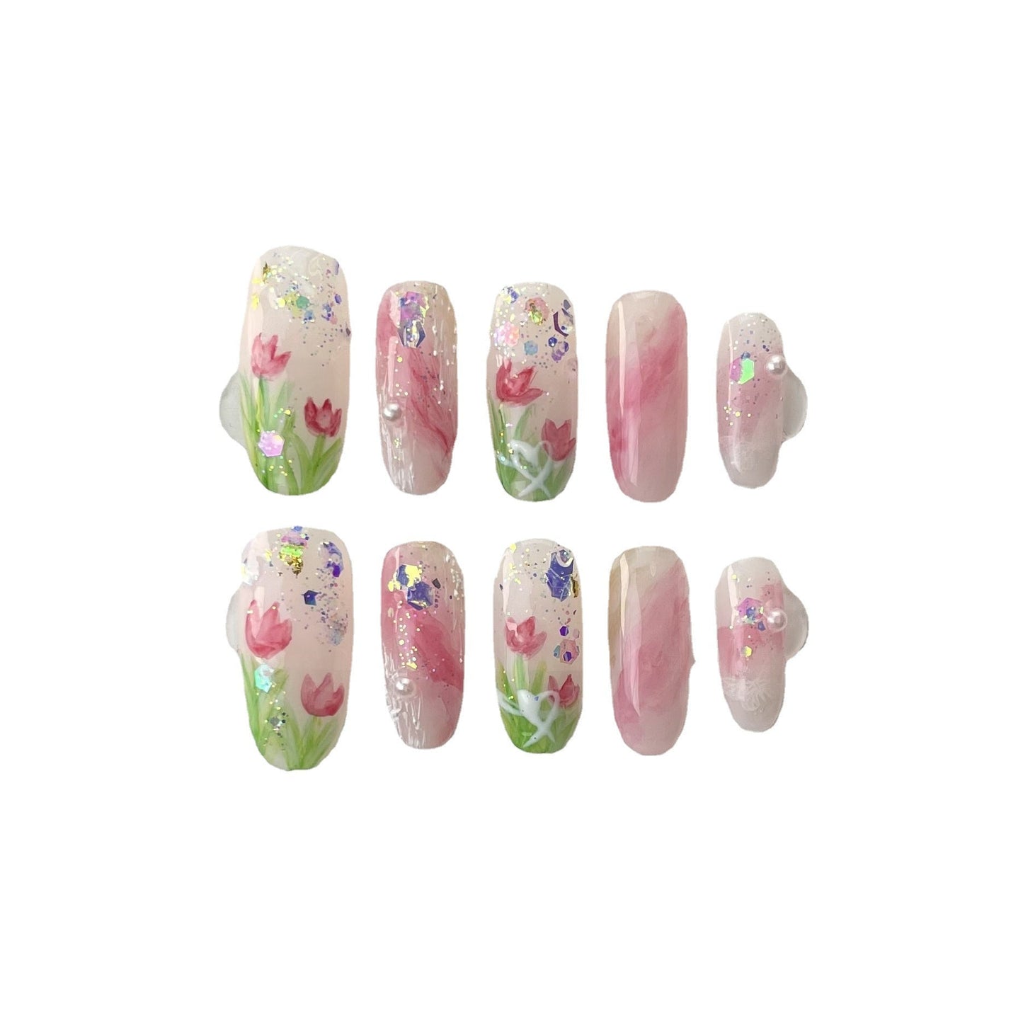 Designer: ManMan Handmade nails Press on Nails DIY Nail Art for woman girl Almond Long pink