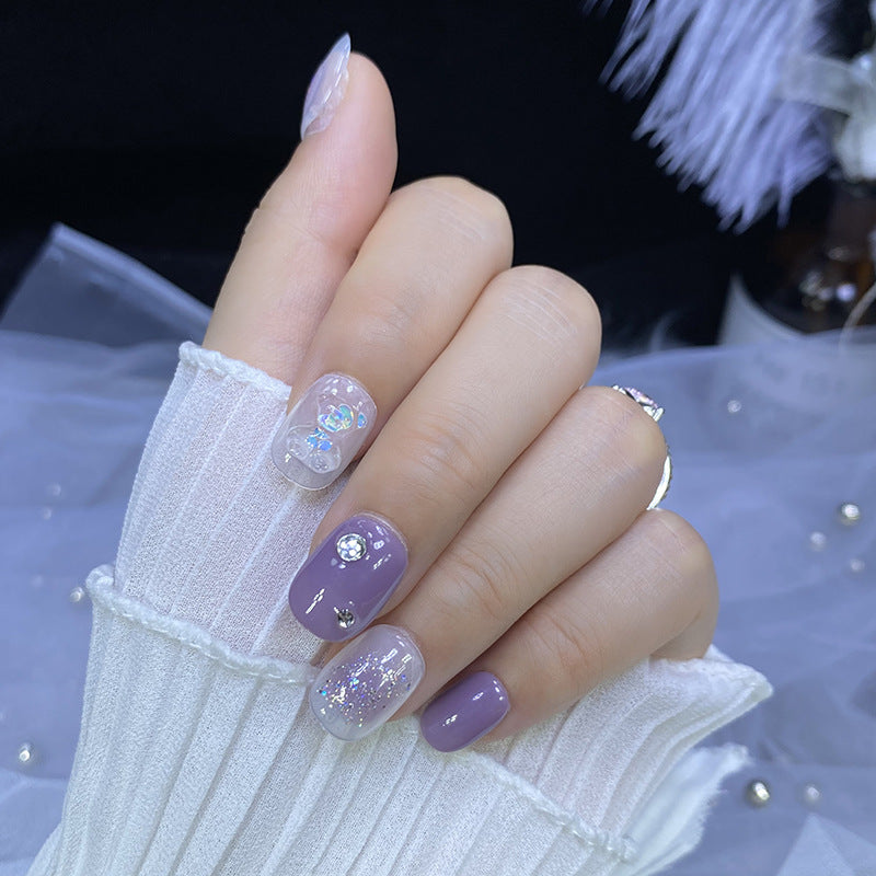 Designer: HuaHua.Handmade nails Press on Nails DIY Nail Art for woman girl Short Square purple