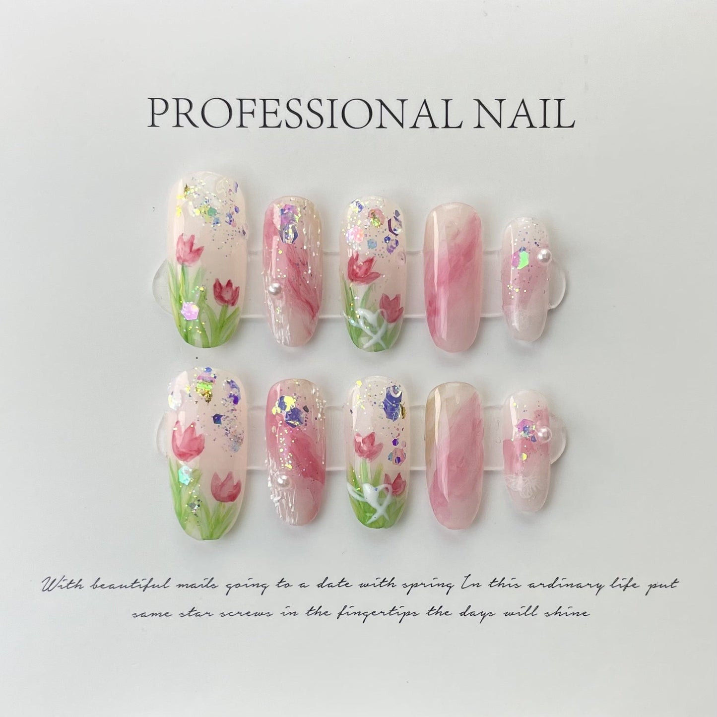 Designer: ManMan Handmade nails Press on Nails DIY Nail Art for woman girl Almond Long pink